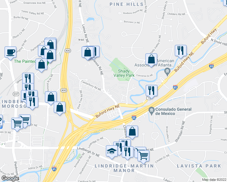 map of restaurants, bars, coffee shops, grocery stores, and more near in Atlanta