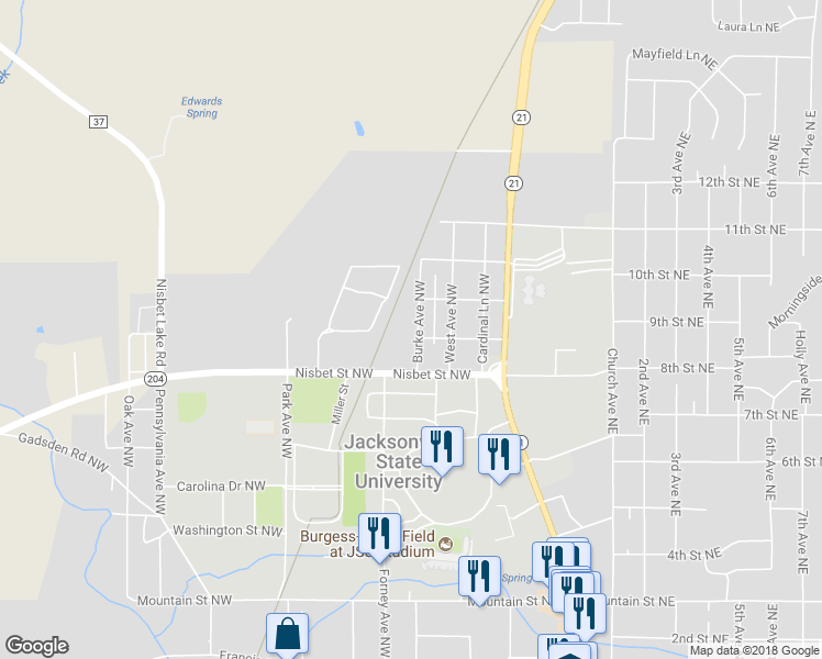 map of restaurants, bars, coffee shops, grocery stores, and more near 202 Burke Avenue Northwest in Jacksonville