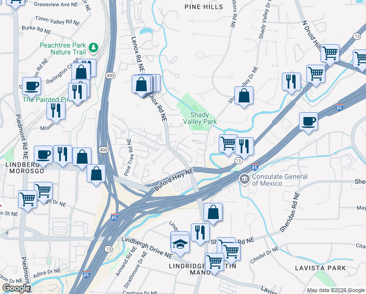 map of restaurants, bars, coffee shops, grocery stores, and more near in Atlanta