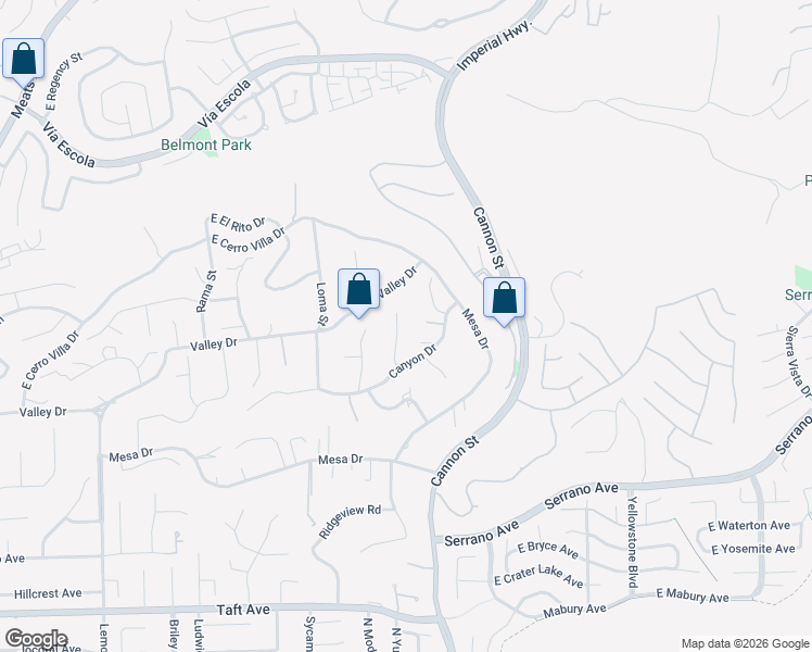 map of restaurants, bars, coffee shops, grocery stores, and more near 9292 Hidden Valley Drive in Villa Park