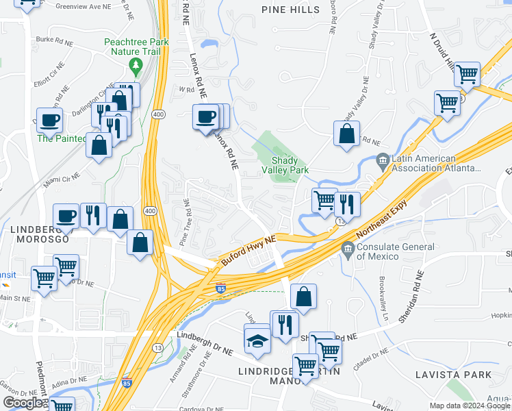 map of restaurants, bars, coffee shops, grocery stores, and more near in Atlanta
