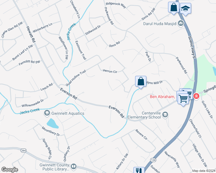map of restaurants, bars, coffee shops, grocery stores, and more near 2948 Cordite Loop in Snellville