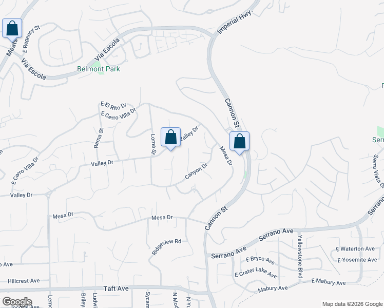 map of restaurants, bars, coffee shops, grocery stores, and more near 9292 Hidden Valley Drive in Villa Park