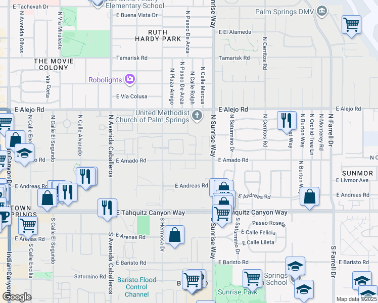 map of restaurants, bars, coffee shops, grocery stores, and more near 1400 Avenida Montana in Palm Springs
