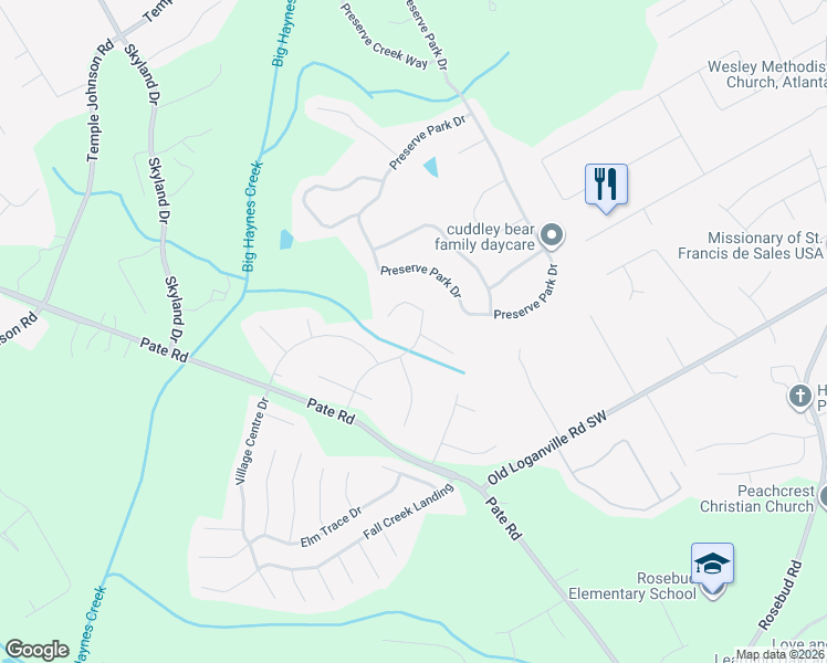 map of restaurants, bars, coffee shops, grocery stores, and more near 2035 Winnstead Place in Loganville