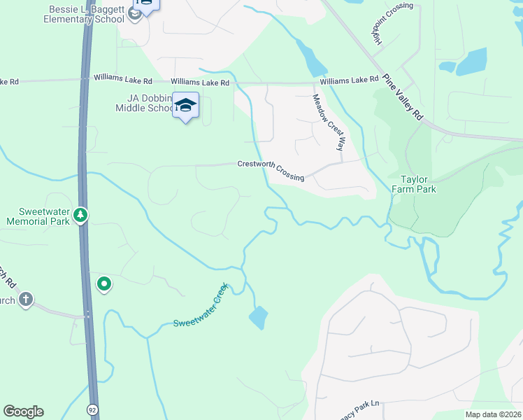 map of restaurants, bars, coffee shops, grocery stores, and more near 48 Crestview Court in Powder Springs