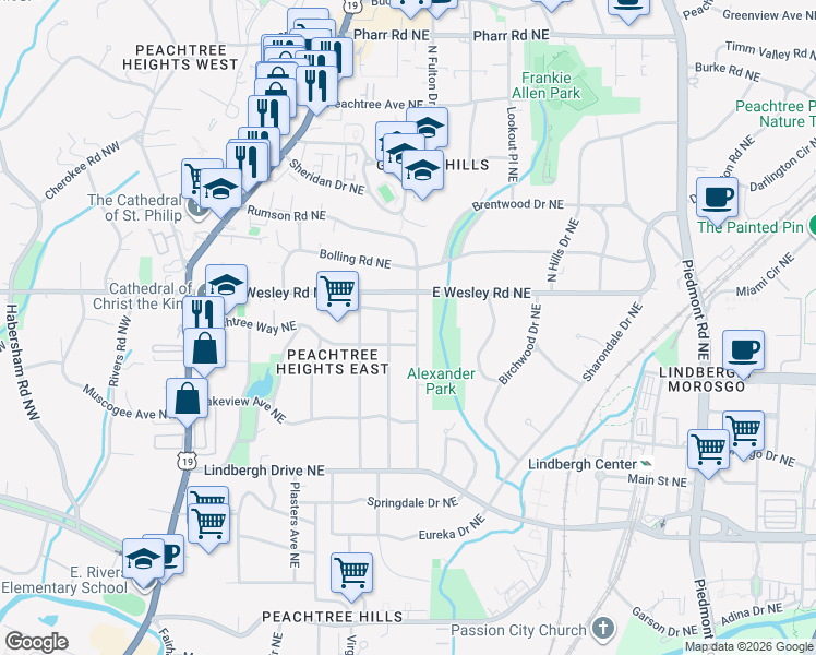 map of restaurants, bars, coffee shops, grocery stores, and more near 233 Kenlock Place Northeast in Atlanta