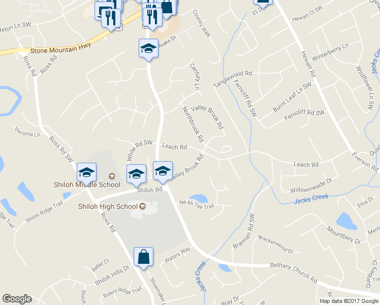 map of restaurants, bars, coffee shops, grocery stores, and more near 4098 Leach Road in Snellville