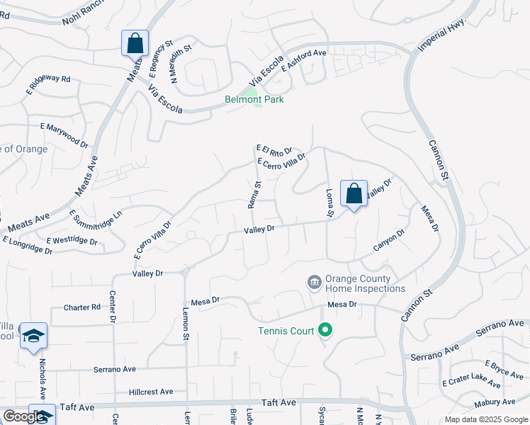 map of restaurants, bars, coffee shops, grocery stores, and more near 18801 Joshua Tree Circle in Villa Park