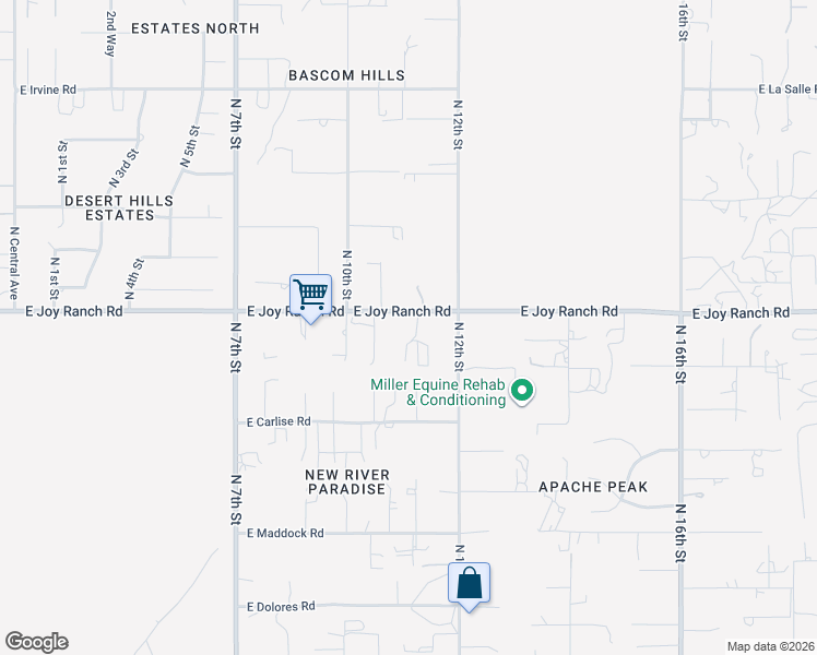map of restaurants, bars, coffee shops, grocery stores, and more near 1047 East Joy Ranch Road in Phoenix