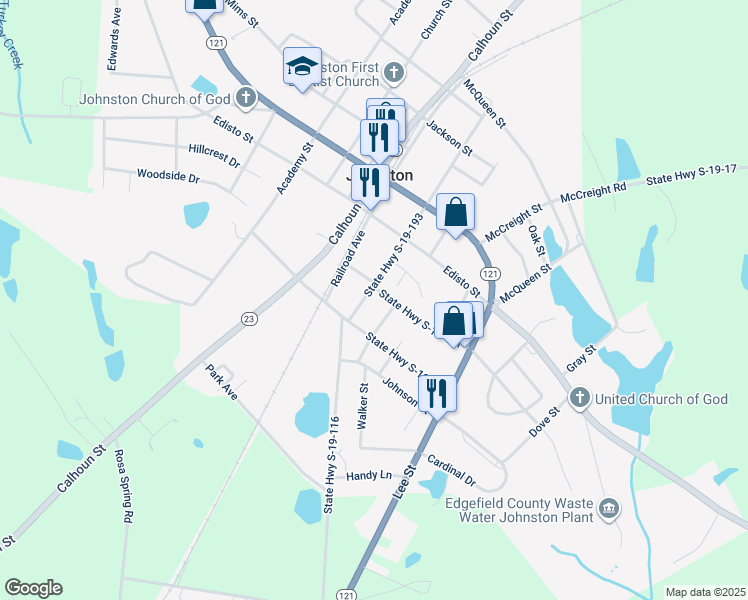 map of restaurants, bars, coffee shops, grocery stores, and more near 213 Addison Street in Johnston