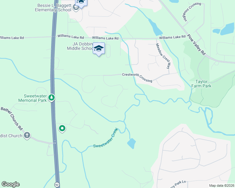 map of restaurants, bars, coffee shops, grocery stores, and more near 310 Crestbend Lane in Powder Springs