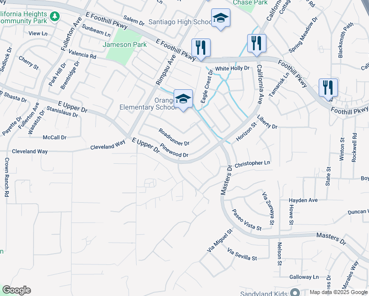 map of restaurants, bars, coffee shops, grocery stores, and more near 1439 Roadrunner Drive in Corona