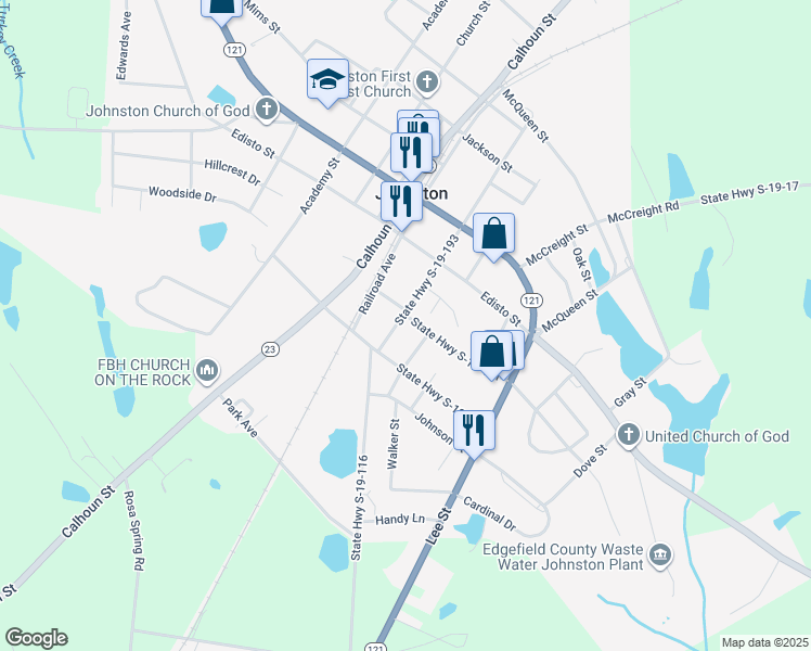 map of restaurants, bars, coffee shops, grocery stores, and more near 213 Addison Street in Johnston