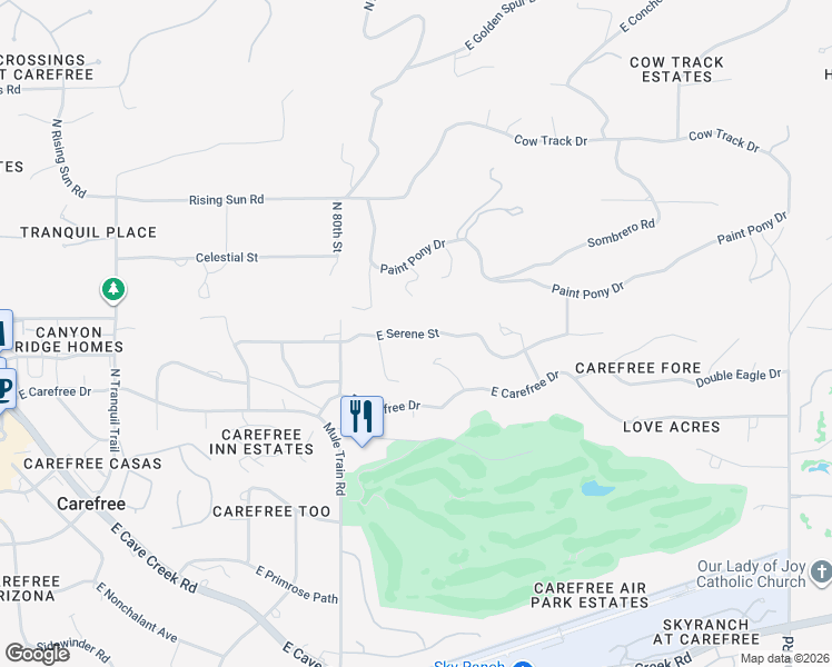 map of restaurants, bars, coffee shops, grocery stores, and more near East Serene Street in Carefree