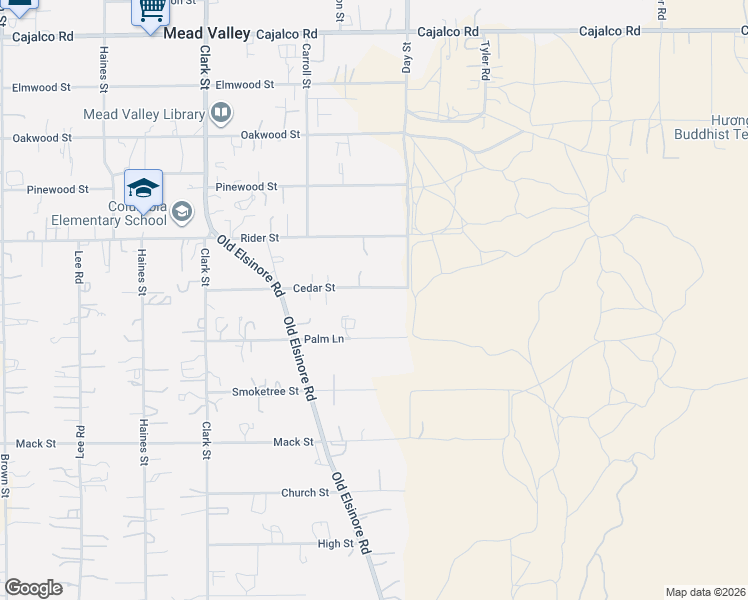 map of restaurants, bars, coffee shops, grocery stores, and more near 21921 Cedar Street in Perris