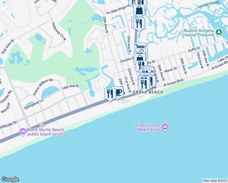 map of restaurants, bars, coffee shops, grocery stores, and more near 1915-N North Ocean Boulevard in North Myrtle Beach