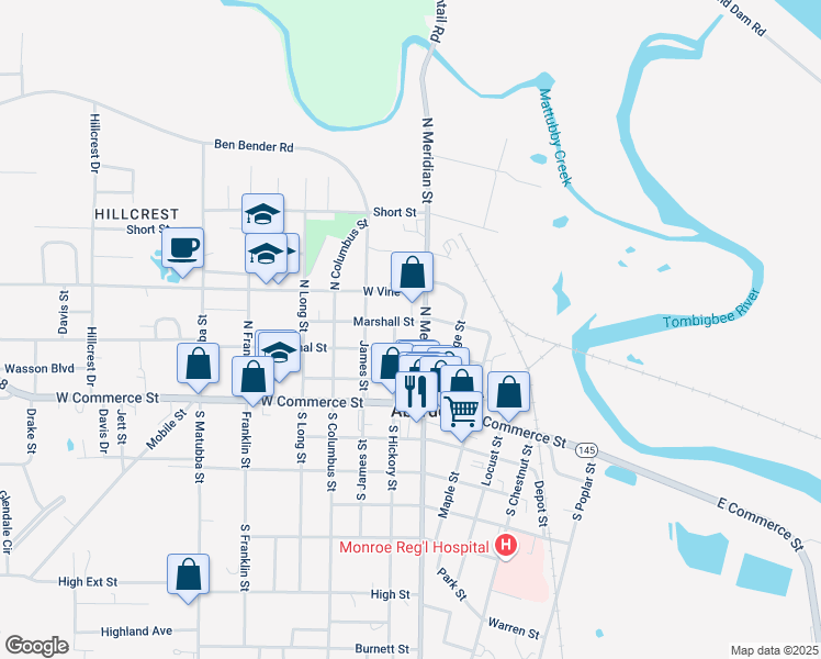 map of restaurants, bars, coffee shops, grocery stores, and more near 201 Marshall Street in Aberdeen