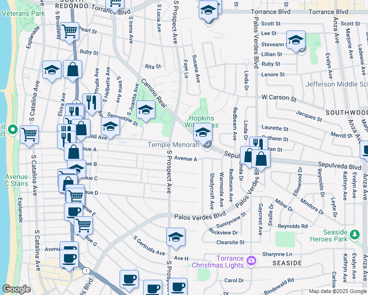 map of restaurants, bars, coffee shops, grocery stores, and more near 916 Knob Hill Avenue in Redondo Beach