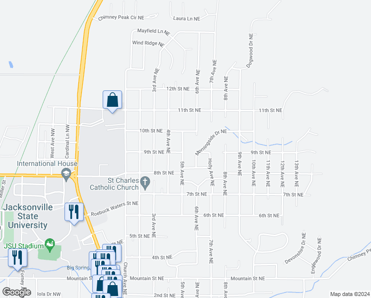 map of restaurants, bars, coffee shops, grocery stores, and more near 901 5th Avenue Northeast in Jacksonville