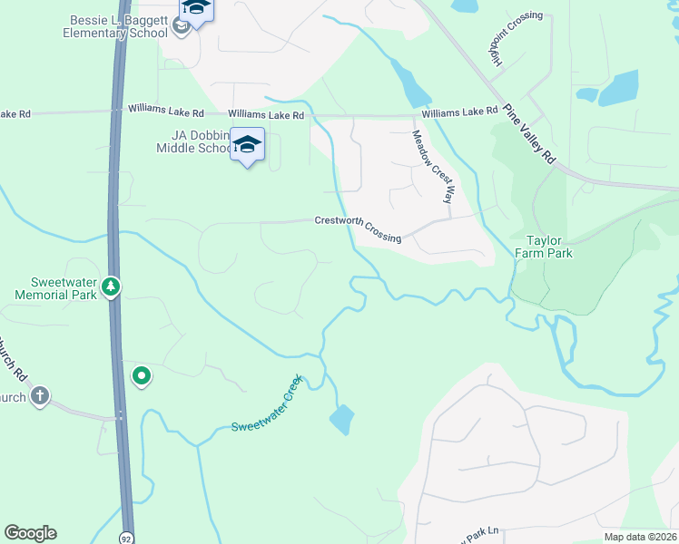map of restaurants, bars, coffee shops, grocery stores, and more near 48 Crestview Court in Powder Springs
