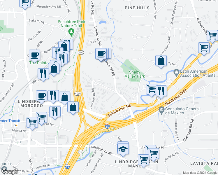 map of restaurants, bars, coffee shops, grocery stores, and more near 2694 Park Avenue in Atlanta