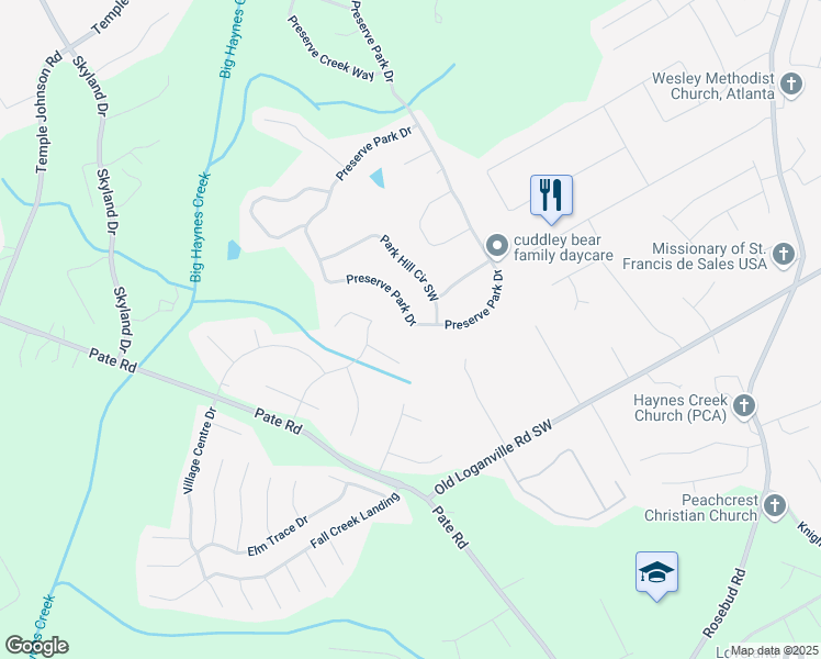 map of restaurants, bars, coffee shops, grocery stores, and more near 1017 Preserve Park Drive in Loganville