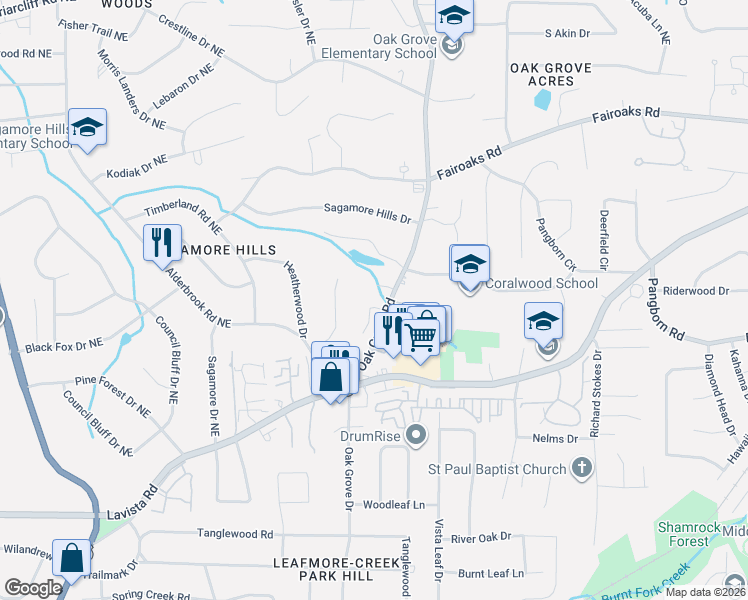 map of restaurants, bars, coffee shops, grocery stores, and more near 2374 Elon Way in Decatur