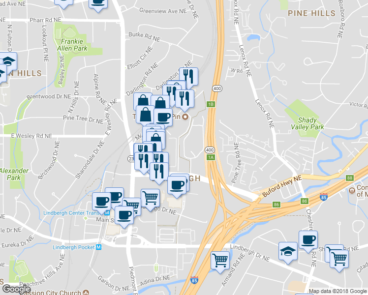 map of restaurants, bars, coffee shops, grocery stores, and more near 509 Summit North Drive Northeast in Atlanta