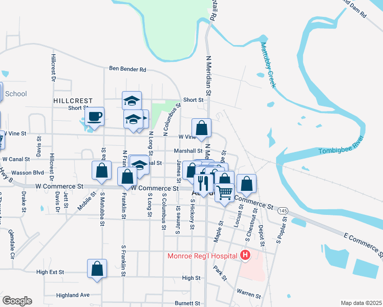 map of restaurants, bars, coffee shops, grocery stores, and more near 201 Marshall Street in Aberdeen
