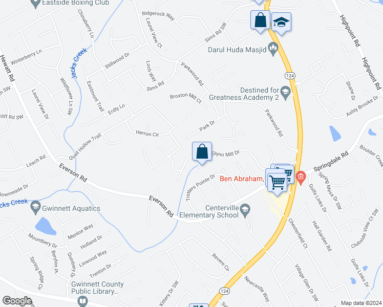 map of restaurants, bars, coffee shops, grocery stores, and more near 3213 Glynn Mill Drive in Snellville