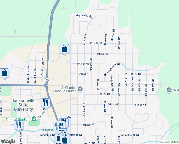 map of restaurants, bars, coffee shops, grocery stores, and more near 902 4th Avenue Northeast in Jacksonville