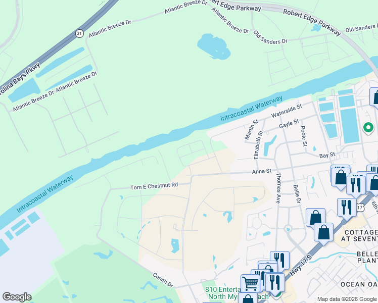 map of restaurants, bars, coffee shops, grocery stores, and more near 1025 Ridgewood Drive in North Myrtle Beach