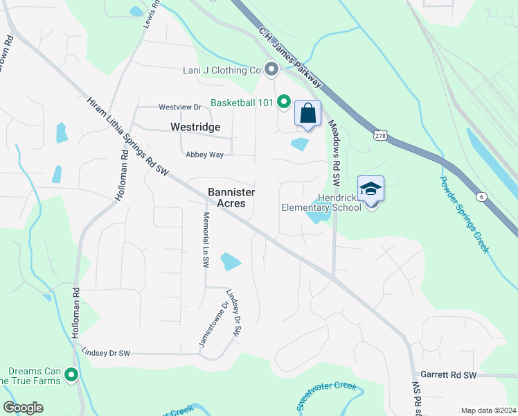 map of restaurants, bars, coffee shops, grocery stores, and more near 5193 Alder Lane in Powder Springs