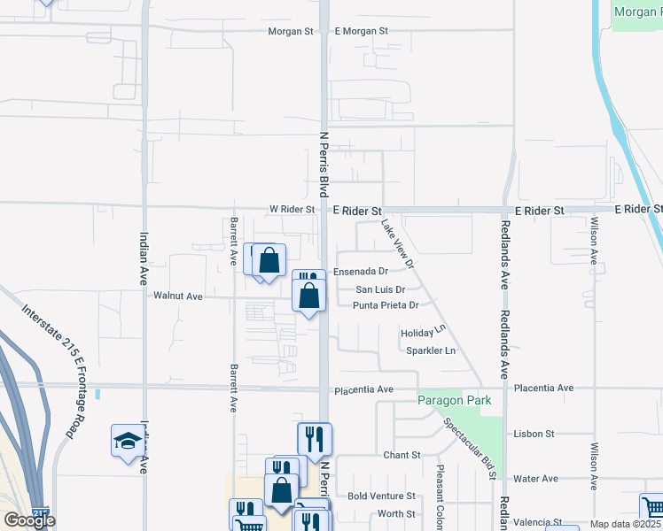 map of restaurants, bars, coffee shops, grocery stores, and more near 3070 Santo Tomas Avenue in Perris