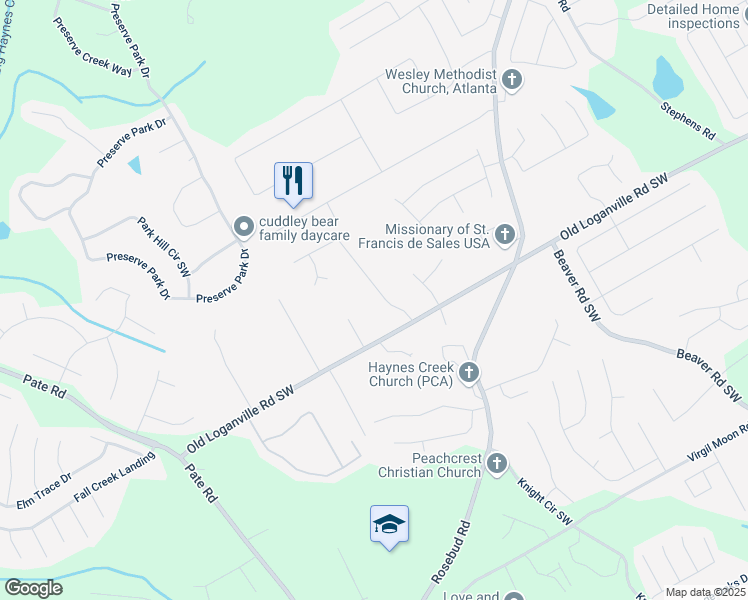 map of restaurants, bars, coffee shops, grocery stores, and more near 3845 Glen Ian Drive in Loganville