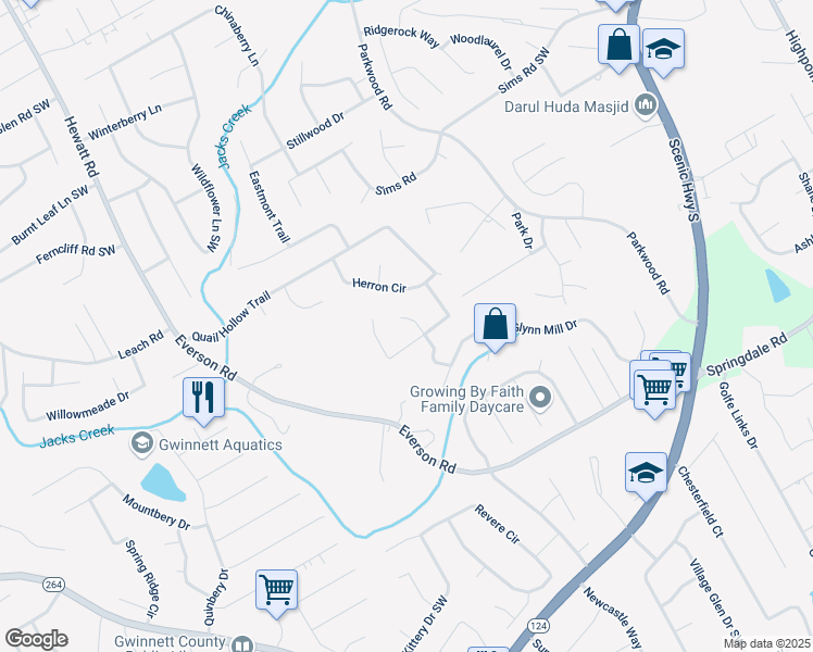 map of restaurants, bars, coffee shops, grocery stores, and more near 2849 Fenton Place in Snellville