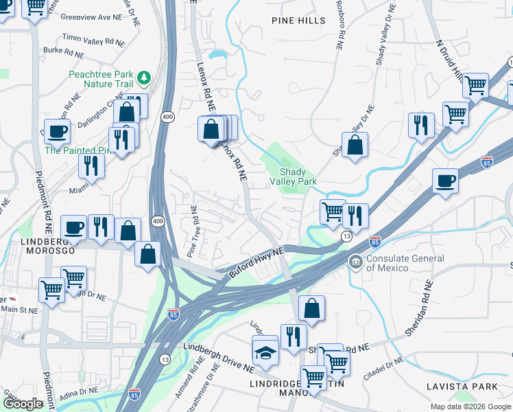 map of restaurants, bars, coffee shops, grocery stores, and more near in Atlanta
