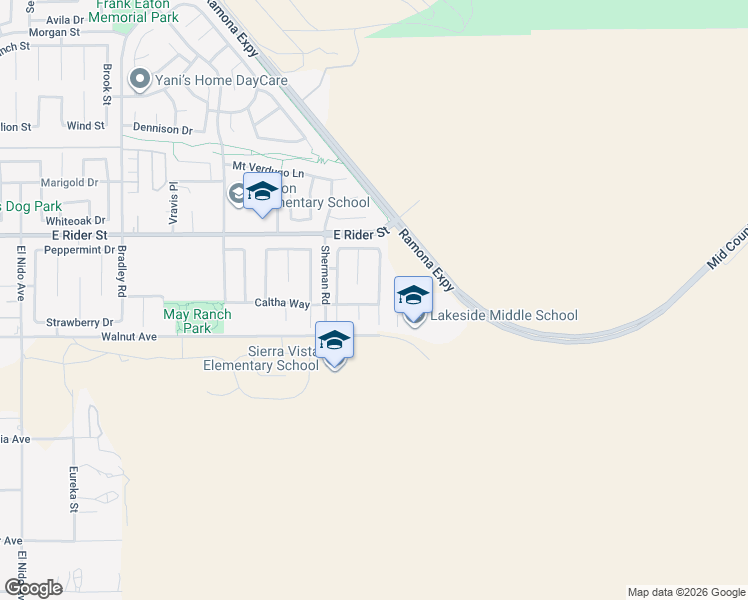 map of restaurants, bars, coffee shops, grocery stores, and more near 3034 Cayenne Way in Perris