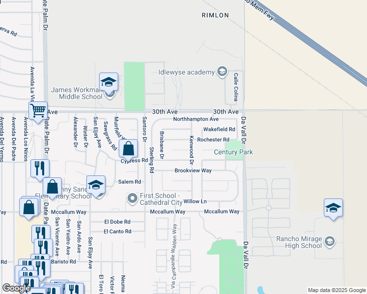 map of restaurants, bars, coffee shops, grocery stores, and more near 69708 Stafford Place in Cathedral City