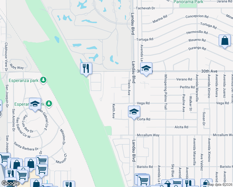 map of restaurants, bars, coffee shops, grocery stores, and more near 30330 Keith Avenue in Cathedral City