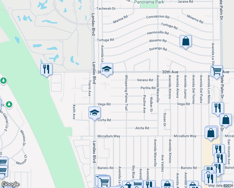 map of restaurants, bars, coffee shops, grocery stores, and more near 68190 Modalo Road in Cathedral City
