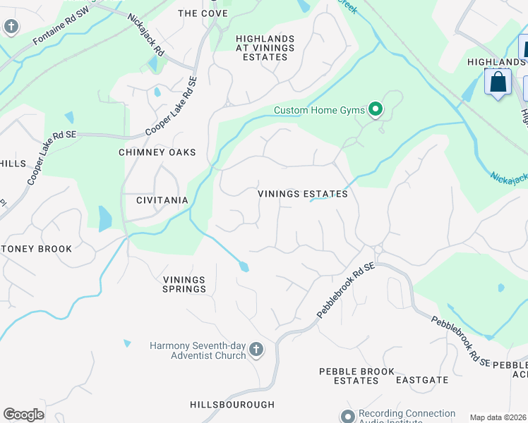 map of restaurants, bars, coffee shops, grocery stores, and more near 5133 Vinings Estates Drive Southeast in Mableton