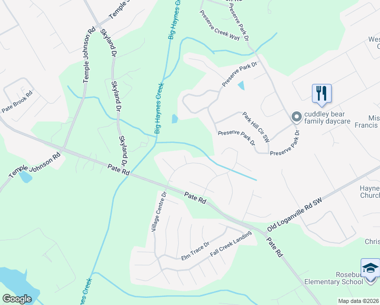 map of restaurants, bars, coffee shops, grocery stores, and more near 3654 Cecilia Way in Loganville