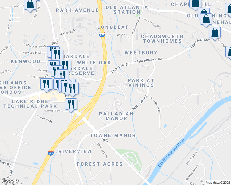 map of restaurants, bars, coffee shops, grocery stores, and more near 857 Maner Terrace Southeast in Atlanta