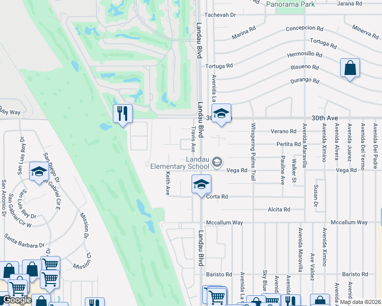 map of restaurants, bars, coffee shops, grocery stores, and more near 67891 Jane Lane in Cathedral City