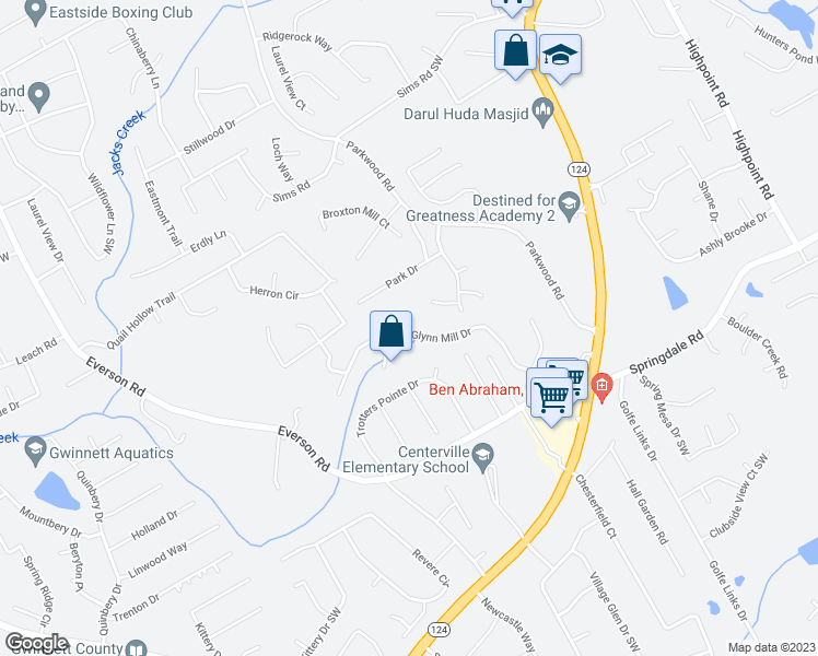 map of restaurants, bars, coffee shops, grocery stores, and more near 3153 Glynn Mill Drive in Snellville