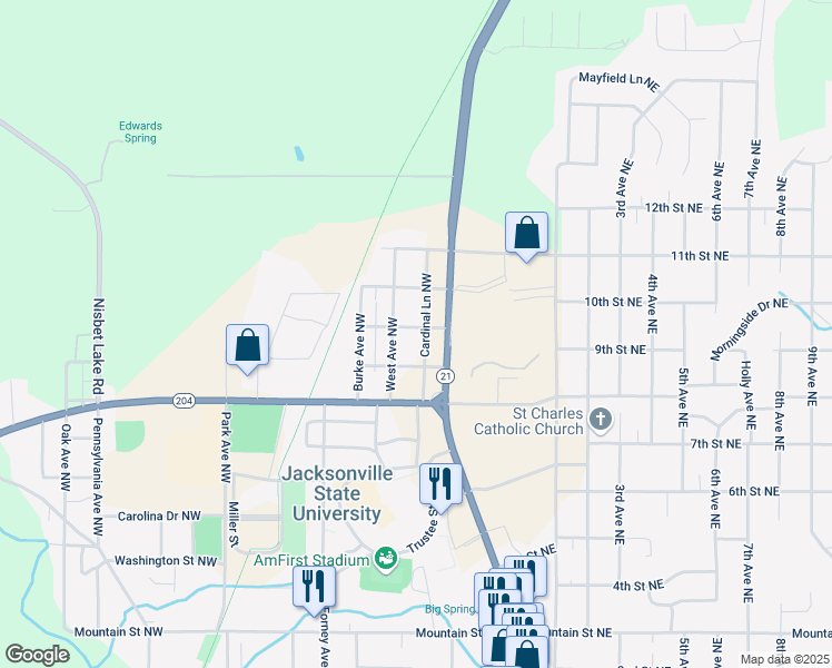 map of restaurants, bars, coffee shops, grocery stores, and more near 205 Skelton Street Northwest in Jacksonville