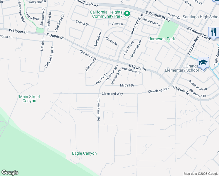 map of restaurants, bars, coffee shops, grocery stores, and more near 930 McCall Circle in Corona