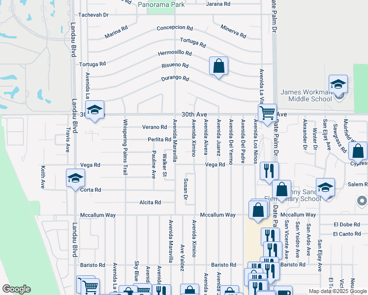map of restaurants, bars, coffee shops, grocery stores, and more near 68530 Joaquine Court in Cathedral City